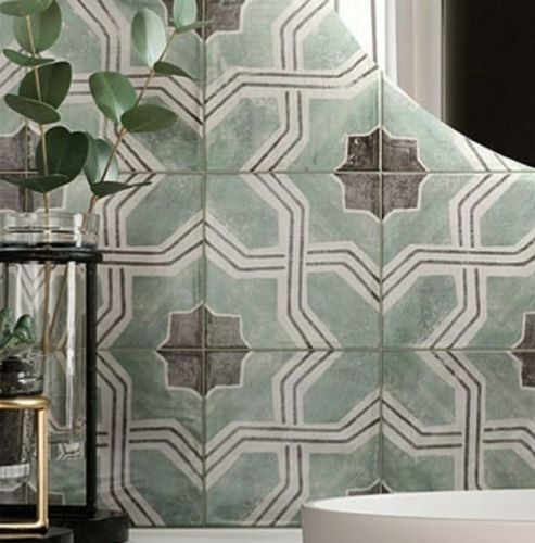 green feature wall bathroom tiles